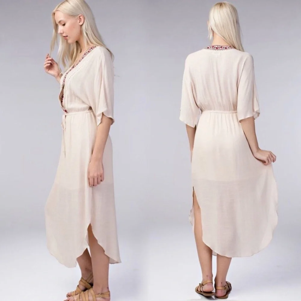 Boho embroidered peasant midi dress - Picture 5 of 8